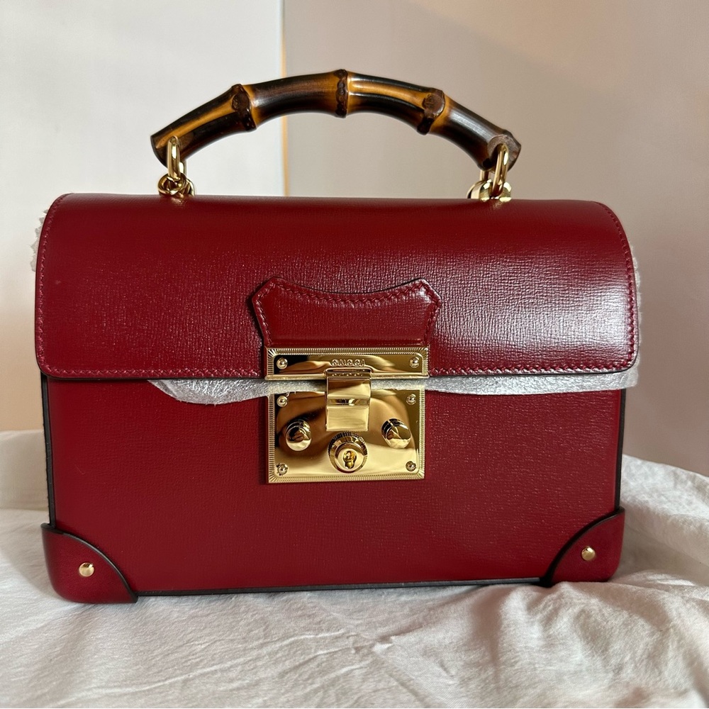 Gucci Bamboo Top Handle Padlock Shoulder Bag in Red New with cards and dustbag